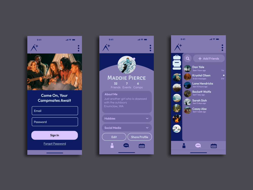 Second set of screens for Base Camp App