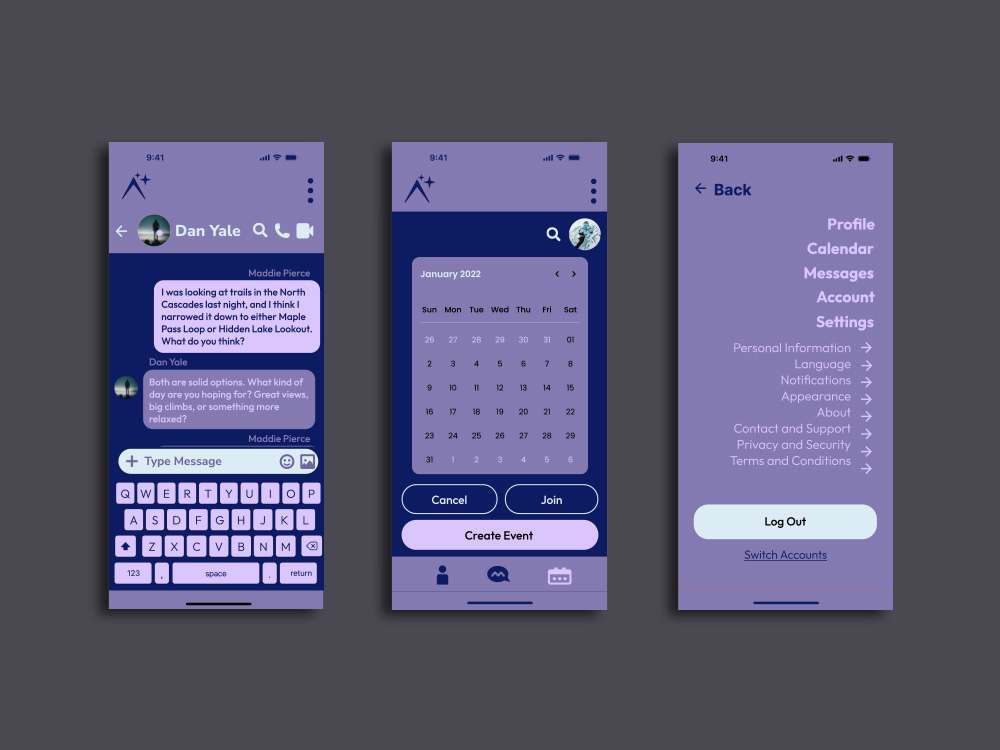Third set of screens for Base Camp App