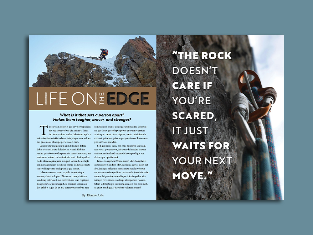 Thrillseeker magazine 2 page spread design