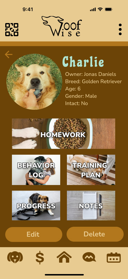 Woofwise - trainer side - clients individual profile page
