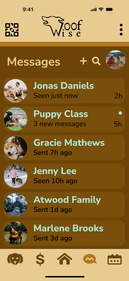 Woofwise - trainer side - messages page