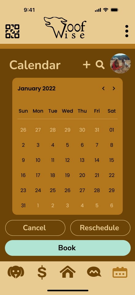 Woofwise - trainer side - calendar page