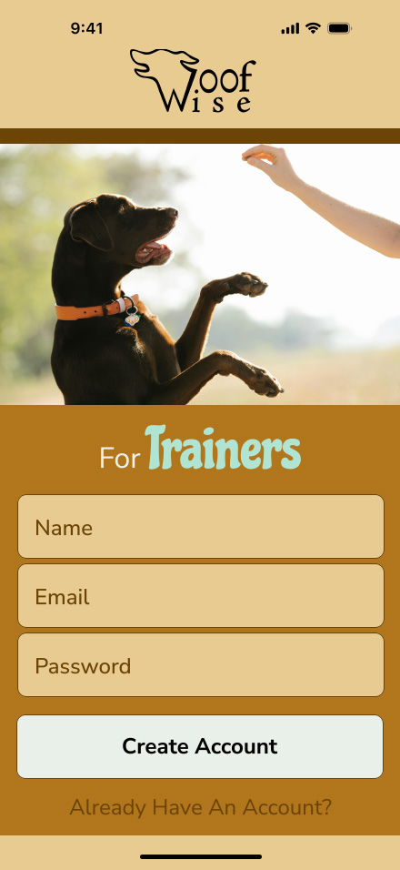 Woofwise - trainer side - create account page
