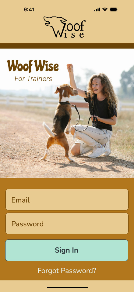 Woofwise - trainer side - sign in page
