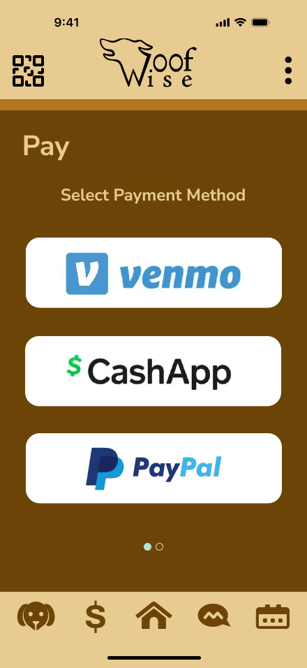 Woofwise- trainer side -payment page, select payment method 1