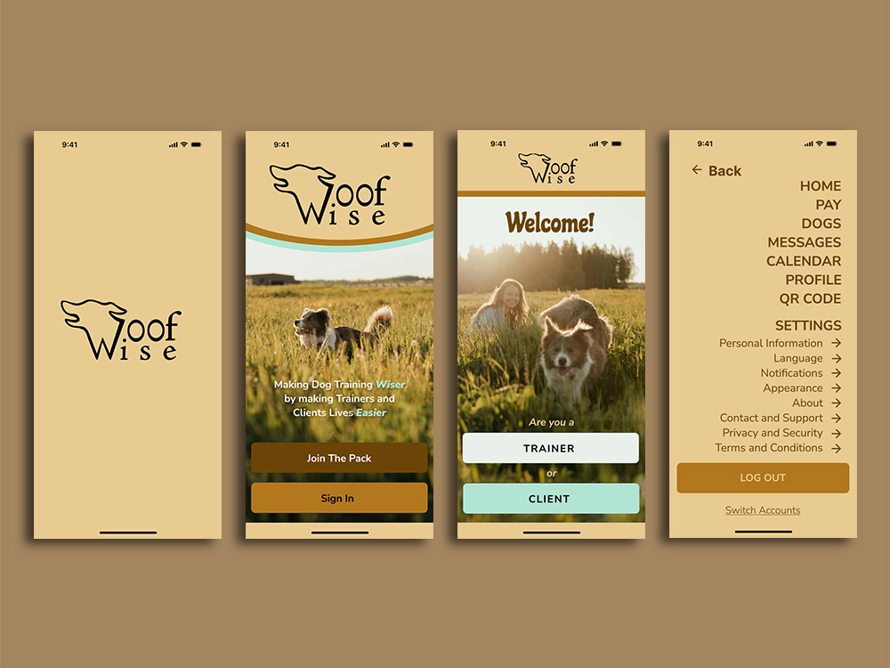 First set of screens for the Woofwise App