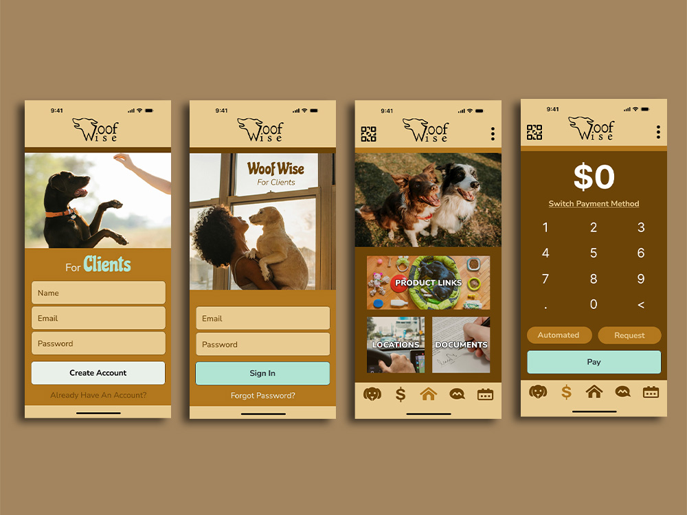 First set of screens for Woofwise Client Side