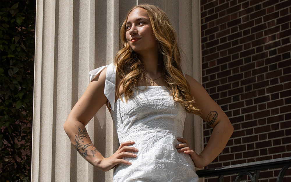 Portrait of a girl in a white dress